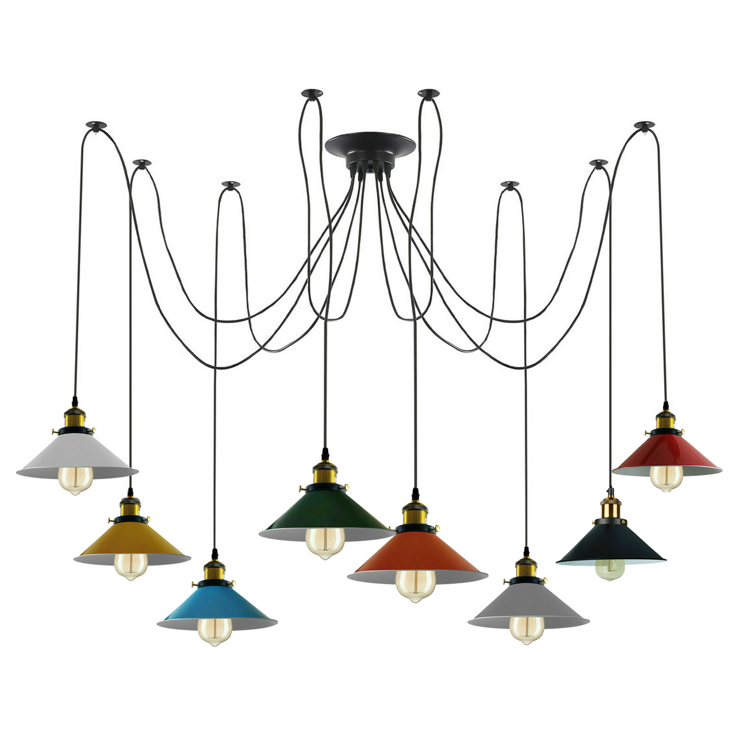 8 Way Spider Pendant Light Ceiling Lamp E27 Multi Coloured Cables Industrial Chandelier UK